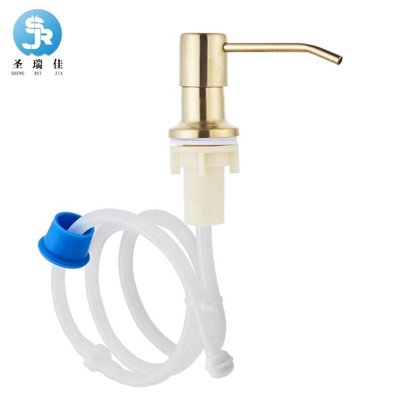 圣瑞佳 304不锈钢水槽皂液器厨房卫浴五金挂件跨境加长管按压泵头|9508G拉丝金加长管泵头