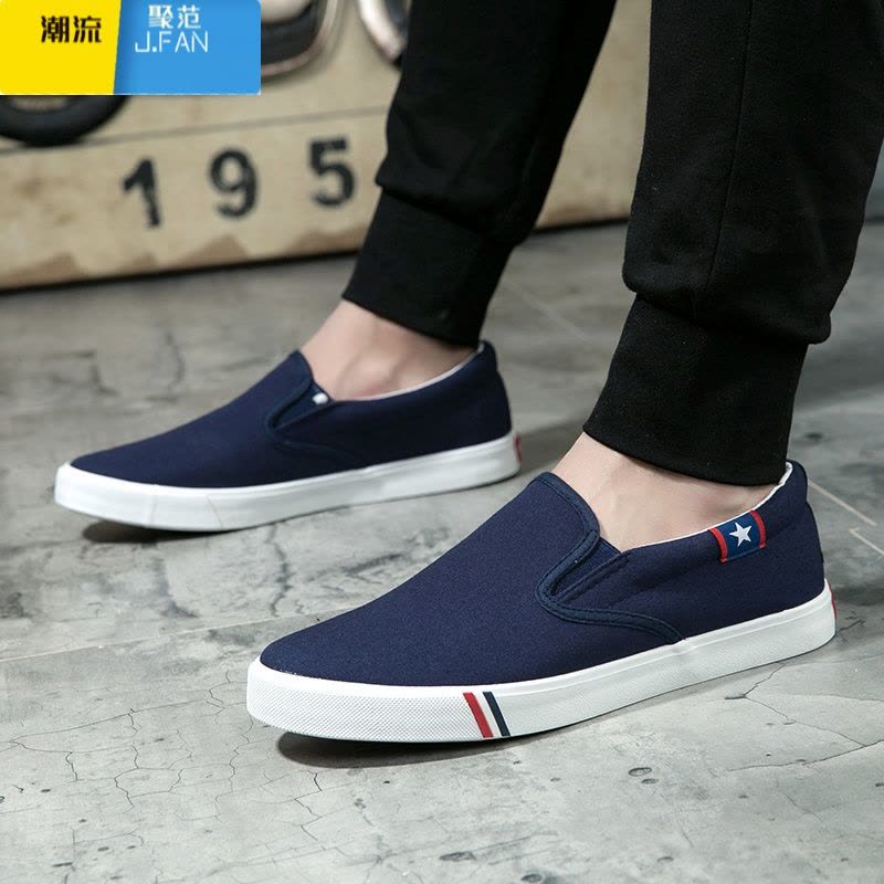 聚范鞋子男鞋夏季透气豆豆休闲鞋男款帆布鞋一脚蹬懒人大码老北京布鞋图片