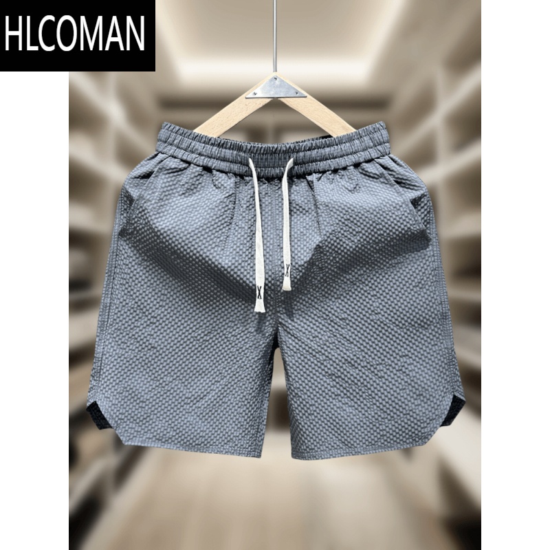 HLCOMAN欧洲站短裤发泡细格男款夏季外穿纯色五分运动裤男士沙滩大裤衩潮高清大图