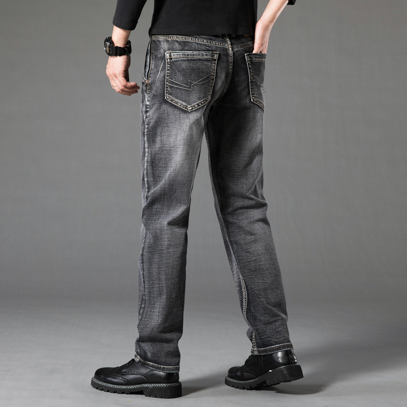 baluoshang防盗款男士牛仔裤秋季加大码高腰宽松直筒弹力胖子黑灰色