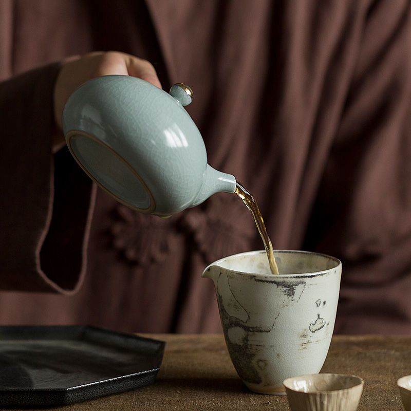 苏宁放心购汝窑手工侧把壶 木柄日式茶壶家用泡茶器陶瓷简约功夫茶具单壶