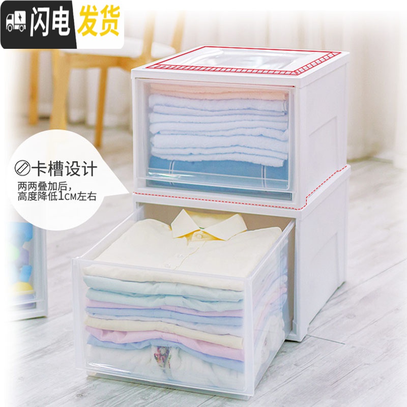 三维工匠塑料大号加厚收纳箱抽屉式透明衣橱衣服整理箱衣柜储物箱高清大图