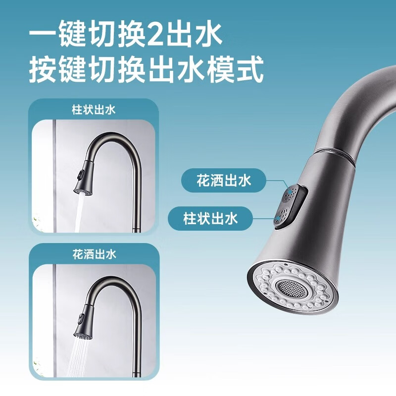 惠达(HUIDA)-KJ6 厨房水龙头 防溅水家用不锈钢洗菜水槽冷热万向旋转龙头360°旋转 天鹅颈小蛮腰抽拉龙高清大图