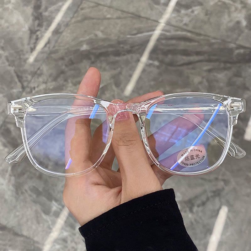 韩版变色眼镜框网红同款防学生有度数圆脸显瘦近视眼镜女蓝光辐射|透明框[变灰色] 近视450度图片