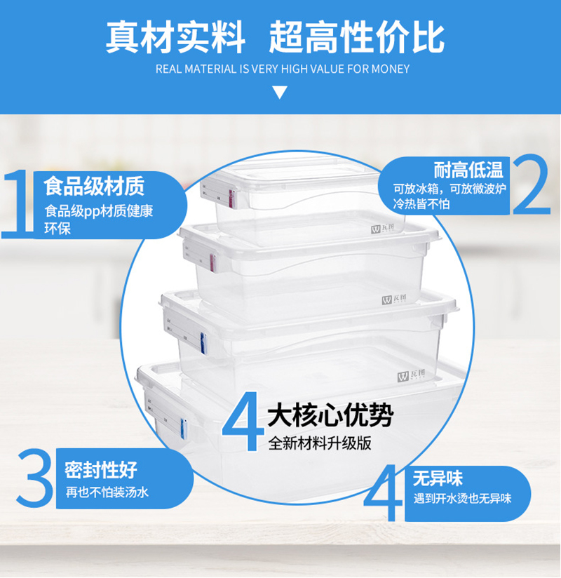 瓦图 塑料标示盒 冰箱保鲜盒 标签透明带盖密封分类盒 290*195*100 1个装高清大图