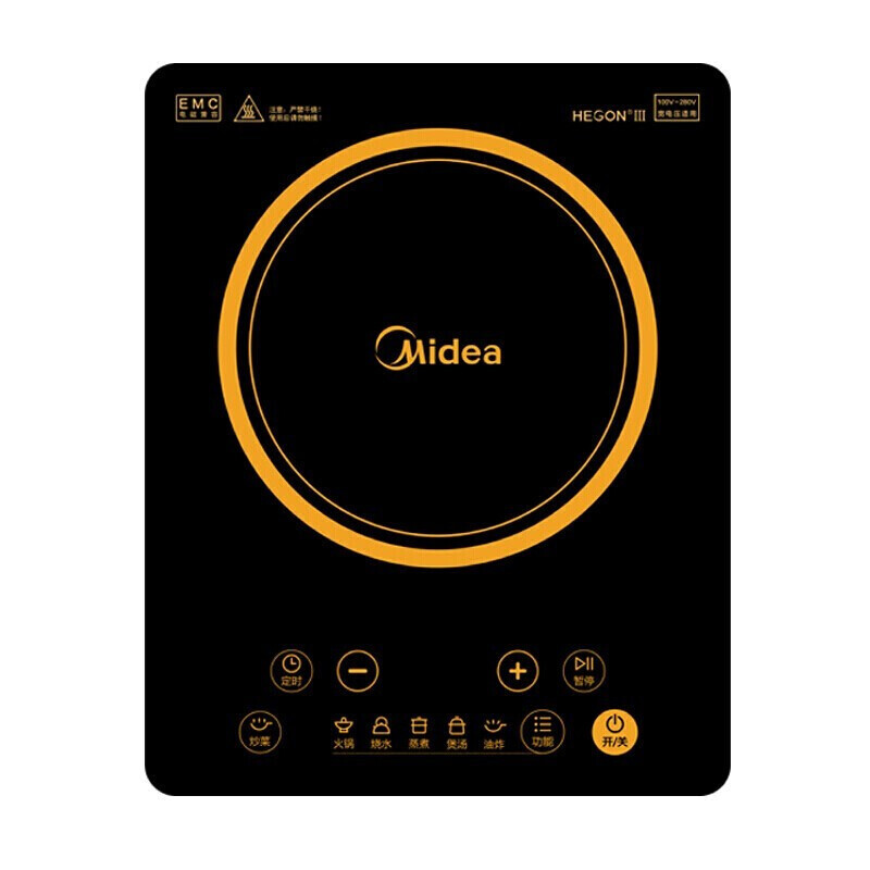 美的(Midea)电磁炉 家用火锅2200W大功率 全套带锅套装 一键爆炒触控面板多档调节 C22-HT2218HM
