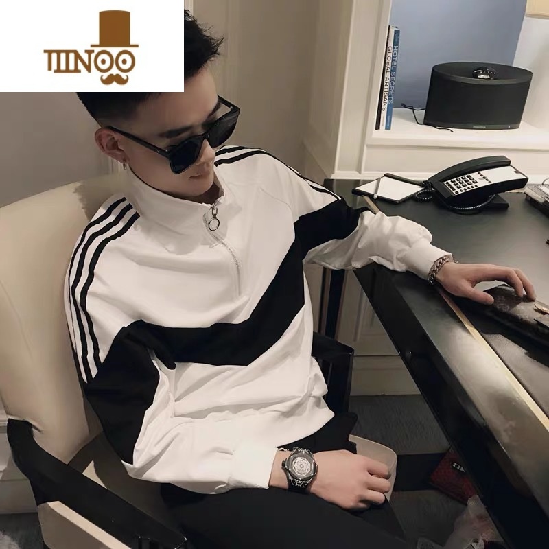 YANXU男士卫衣潮流韩版半高领长袖T恤男潮牌ins休闲痞帅秋潮帅潮高清大图