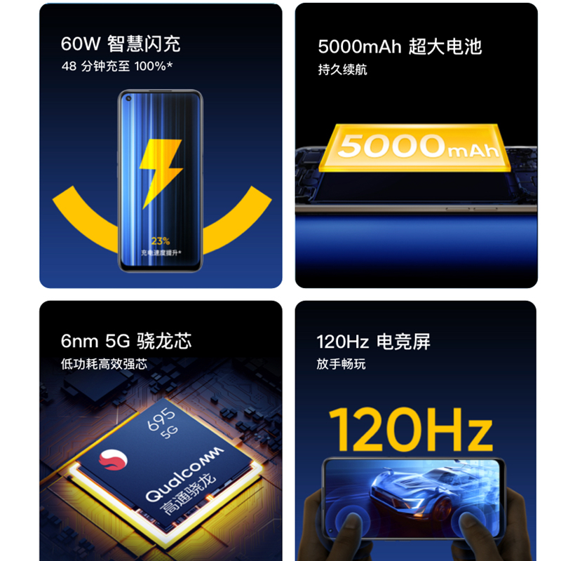 [全国联保]realme 真我Q5 狂欢版 12GB+256GB 竞速黄昏 60W超速闪充 骁龙695芯 5000毫安电池 120Hz刷新率 游戏手机