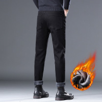 春秋新款加绒品质牛仔裤男抗皱易打理修身小直筒裤黑色舒适长裤子 34（2尺7）160斤 JR878-1透心黑加绒