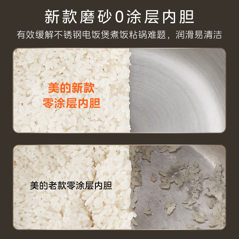 美的(Midea)无涂层0涂层电饭煲电饭锅 4升 IH电磁加热 不锈钢内胆智能电饭煲MB-HC459S(3-8人)