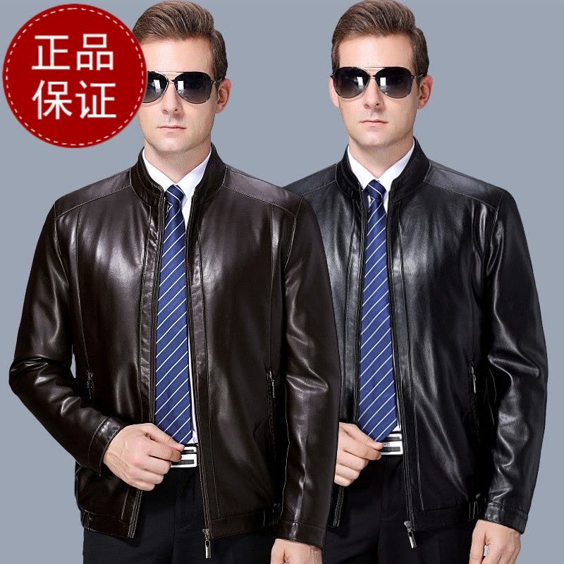 免费试穿掉皮包换海宁真皮皮衣男式皮衣机车皮加绒皮夹克绵羊皮立领外套真皮夹克男品牌外套男商务休闲大码外套正品图片