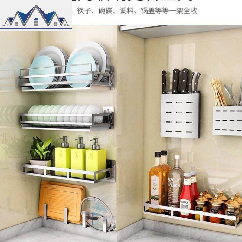 304不锈钢厨房置物架壁挂式免打孔转角收纳省空间调味品调料架子 三维工匠高清大图