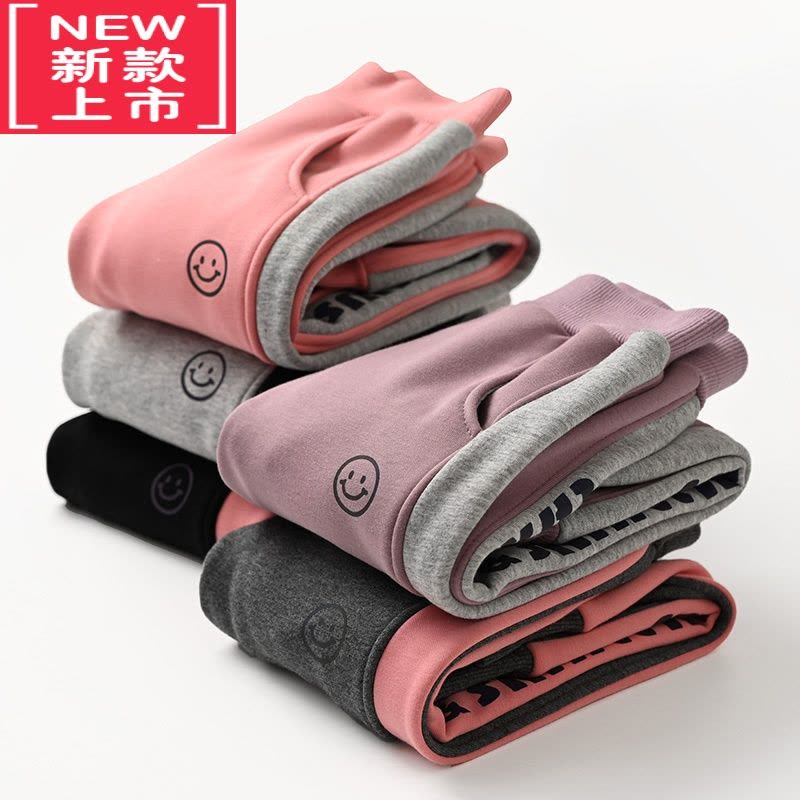 可莉允儿童加绒卫裤 一体绒男女童笑脸运动裤中大童保暖长裤子冬款 童装保暖裤图片