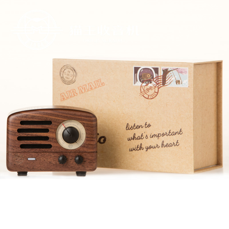 猫王音响猫王小王子无线蓝牙小音箱复古手工原木收音机 胡桃木MINI(不支持FM收音功能)高清大图