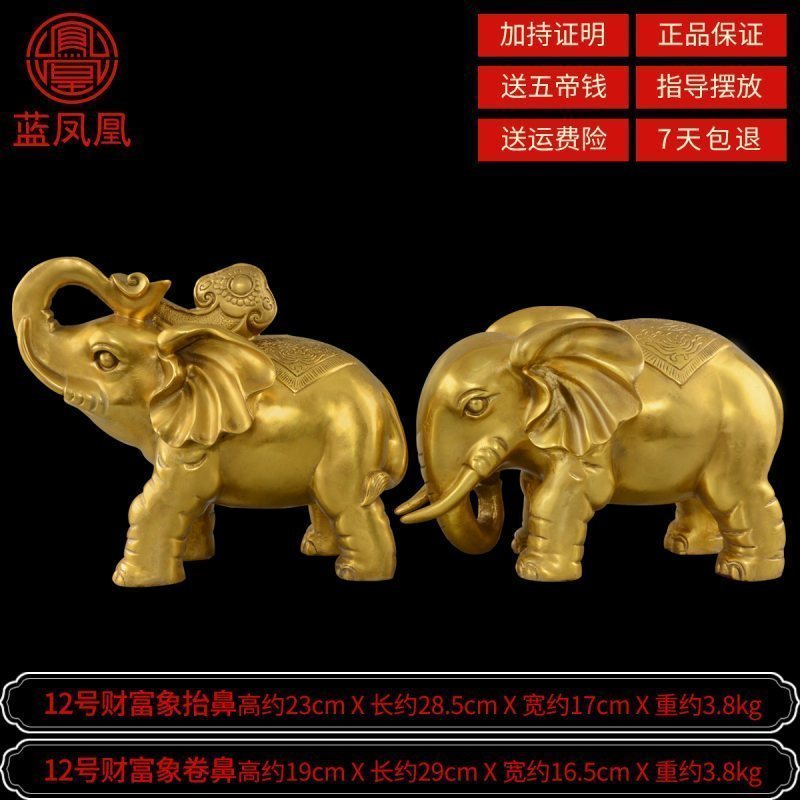 纯铜大象摆件风水象一对吸水象客厅装饰品镇宅旺事业大号 12号财富象一对_547