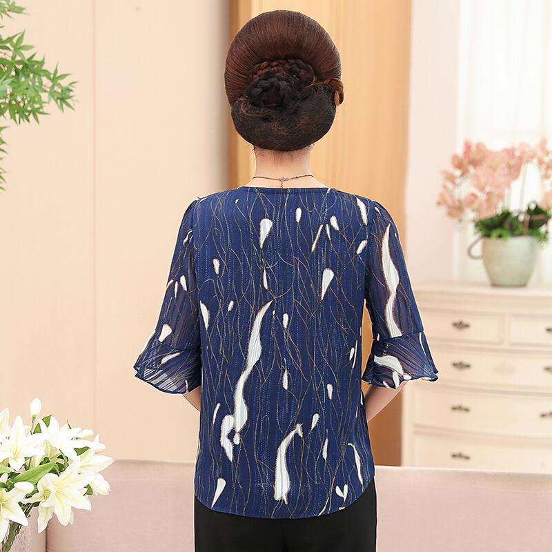 2018新款中老年妈妈夏季雪纺两件套装中年女装气质上衣服夏装短袖