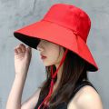 南极人渔夫帽女双面韩版潮百搭遮阳夏季防紫外线大檐太阳帽子 双面红色+黑色(普通款)