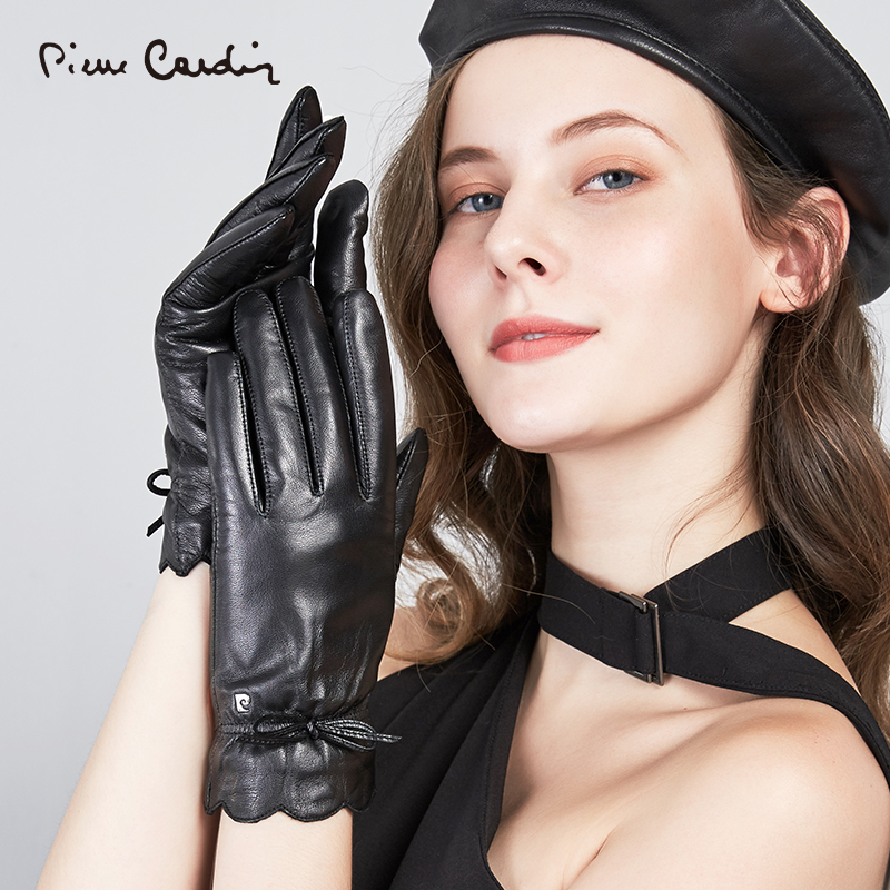 皮尔·卡丹(pierre cardin) 834291049B 柔绒里女士触屏绵羊皮真皮手套M-XL可选黑色（单位：副）