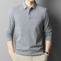 纯棉polo衫男2025春季新款翻领长袖商务休闲透气长袖t桖男装 XL/52 灰色