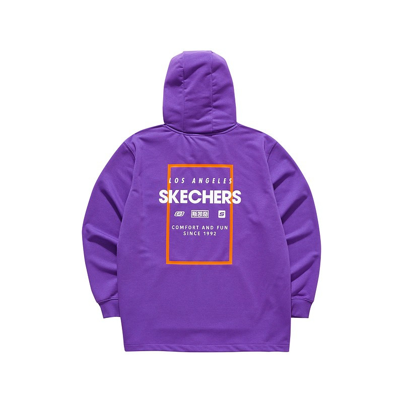 Skechers斯凯奇官方2021春季新款男女品牌印花大口袋罗纹舒适休闲卫衣L121U132