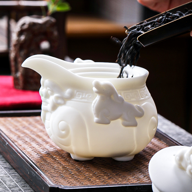 MULTIPOTENT整套功夫茶具羊脂玉中国白国潮浮雕手抓龙壶一壶6杯套装礼盒高清大图
