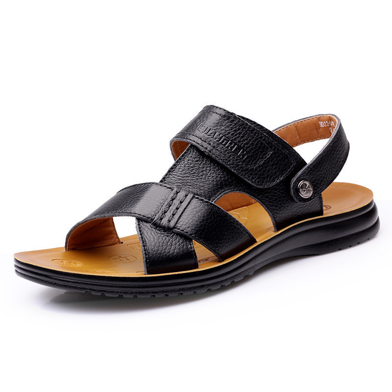 强人2017夏季凉鞋男凉拖露趾男士休闲凉皮鞋沙滩鞋子男士真皮凉鞋潮