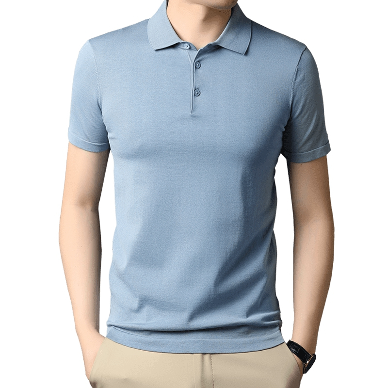 桑蚕丝正品专柜夏季男士桑蚕丝短袖t恤翻领纯色针织商务休闲薄款polo