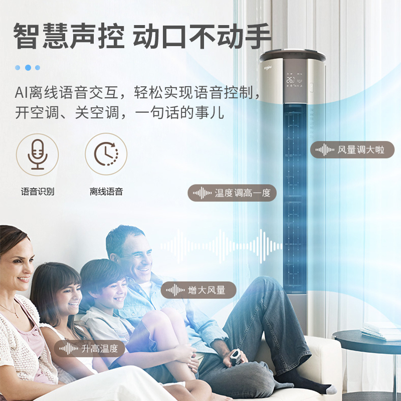 惠而浦(Whirlpool) 3匹 变频 新1级 紫外杀菌智慧语音智能温湿 3P冷暖 柜机空调 IVH-72YT1NW