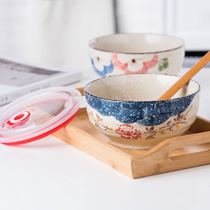 日式风6英寸瓷碗釉下彩陶瓷餐具家用碗高脚防烫菜汤碗可密封瓷碗 五彩6英寸面碗1个装