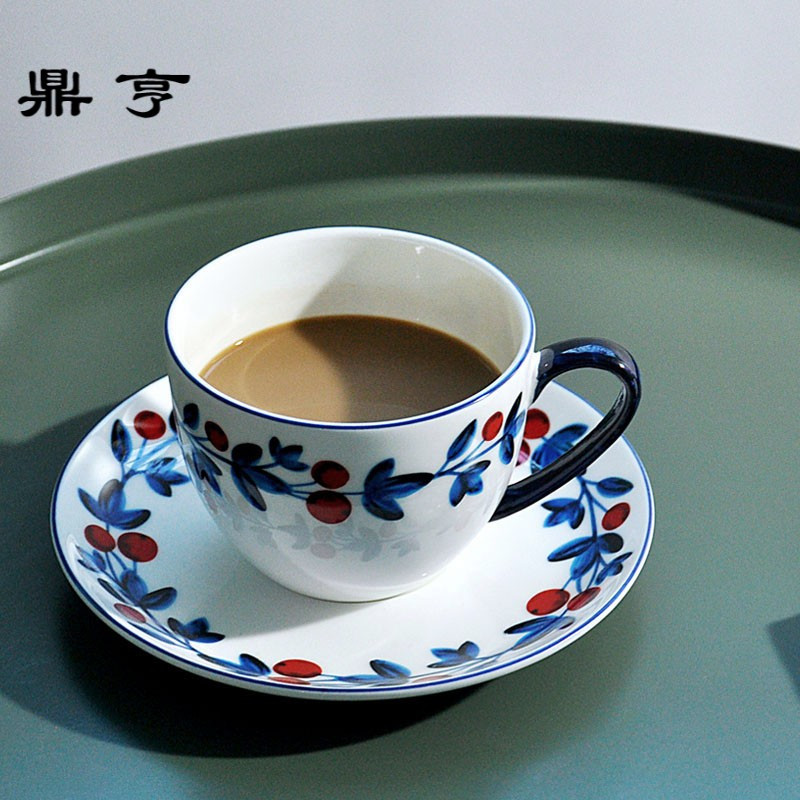 鼎亨文艺花骨瓷咖啡杯碟套装女ins下午茶杯挂耳浓缩拿铁杯早餐花