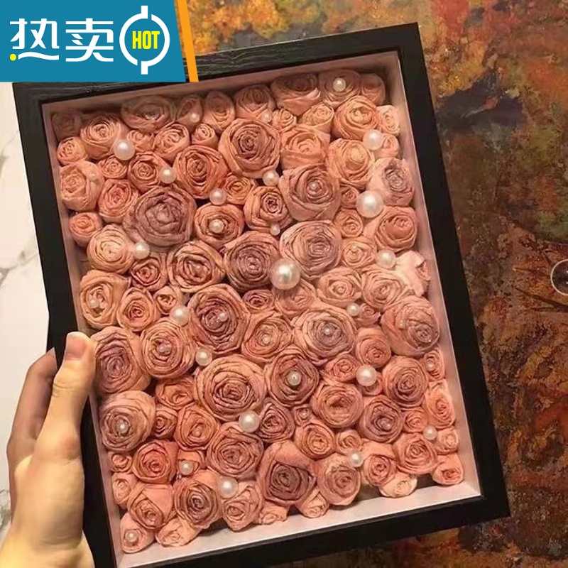 敬平干花中空相框立体diy礼物植物标本干玫瑰花月亮框永生花花束保存 咖色中空3cm 订阅收藏送珍珠 大12寸25*30送高清大图