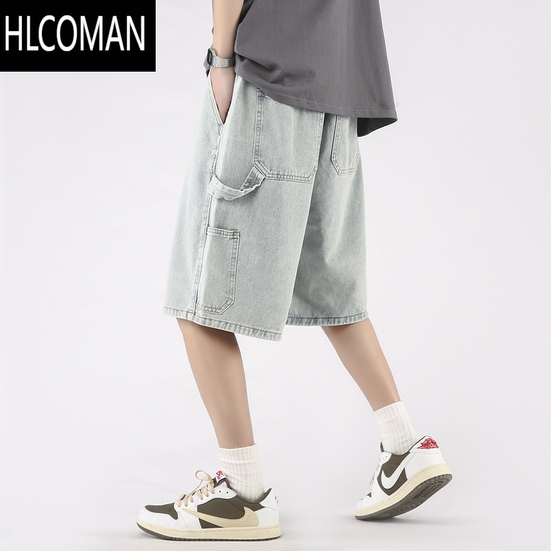 HLCOMAN牛仔短裤男夏季高街潮牌2025新款休闲潮流五分裤宽松大码阔腿裤子