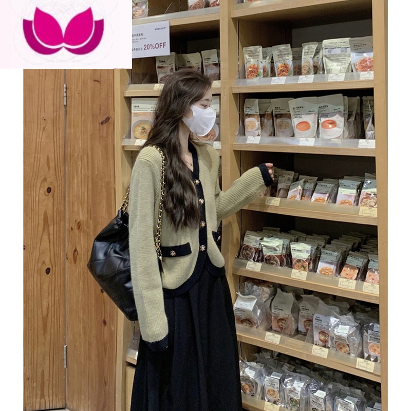 七斓2023新款女装茶系温柔穿搭整套搭配毛衣连衣裙子小香风套装高清大图