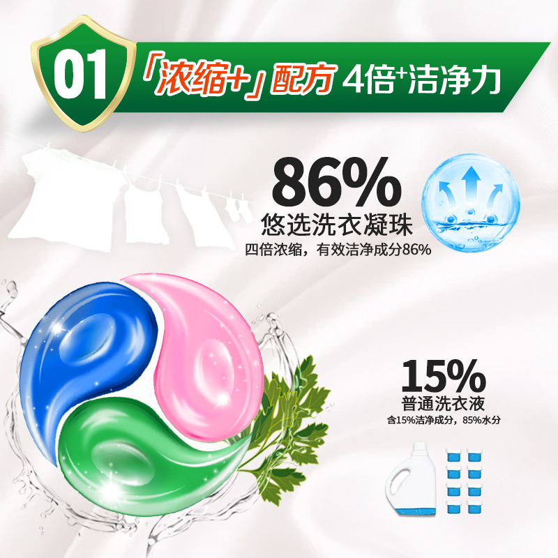 Uspick+悠选4合1洗衣凝珠3色 无添加深层洁净洗衣珠洁净抑菌洗衣球留香325g/盒高清大图