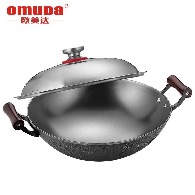 欧美达(omuDa)欧美达无涂层生铁铸铁锅老式双耳家用不粘大小炒锅燃气灶适用(LTC36)36cm高清大图