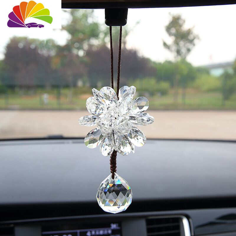 舒适主义韩国新款汽车挂件水晶粉色女士车内饰品车载挂饰车上车用吊坠