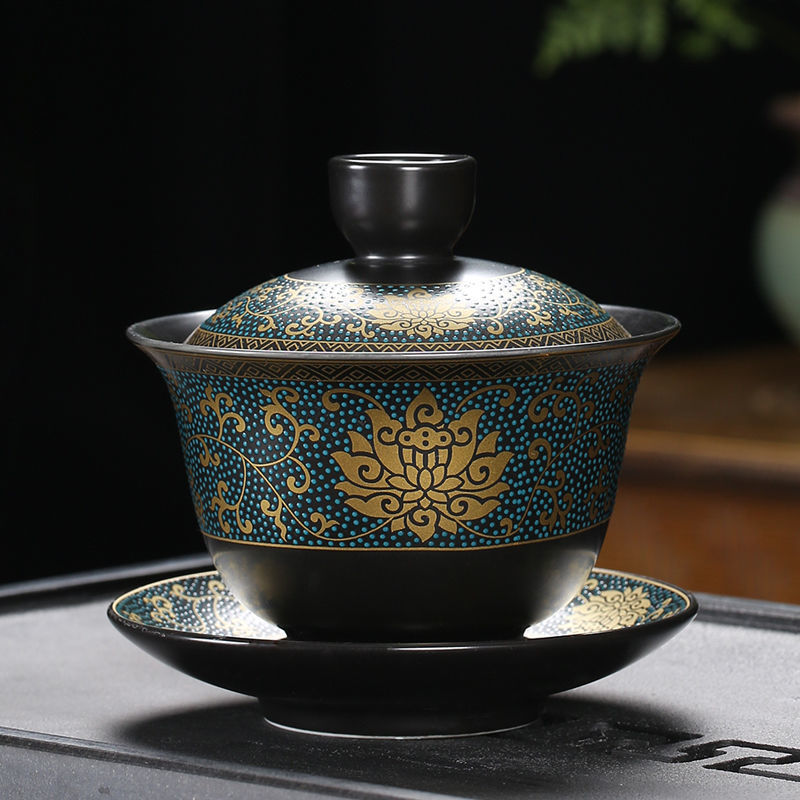 古典陶瓷盖碗茶杯大号中式复古泡茶碗创意功夫茶具陶瓷三才盖碗 富贵满堂古典盖碗 180ml