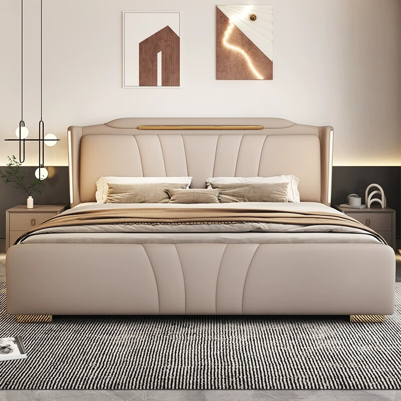 意式真皮床轻奢现代简约双人床主卧室多功能储物床家用软包大婚床高清大图