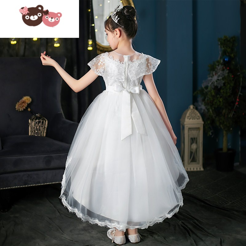 光女童连衣裙夏儿童白色蓬蓬纱裙花童婚礼小女孩礼服裙子夏款公主裙