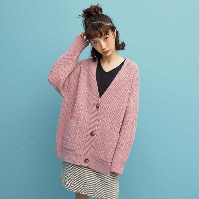 1件5折价1095可叠券美特斯邦威开衫毛衣女绞花新款冬季都市宽松盐系