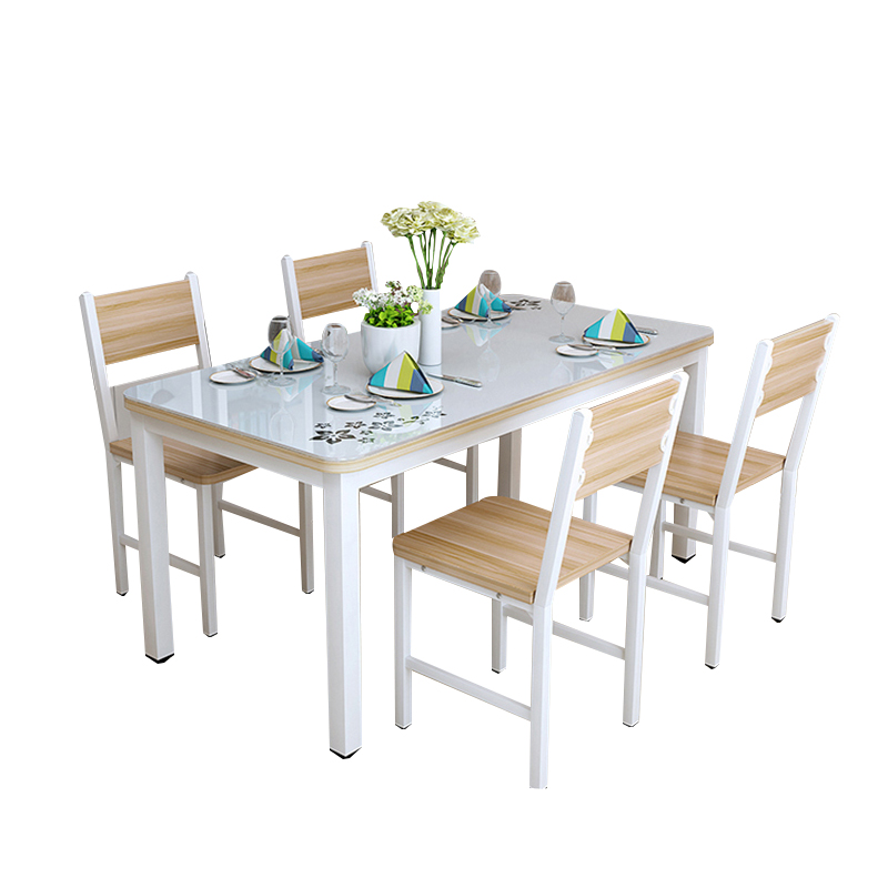 家用吃饭桌子餐桌椅组合钢化玻璃桌长方形小户型快餐饭店简约现代高清大图