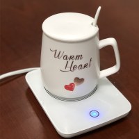 暖暖杯热奶法耐(FANAI)电热保温杯垫约55度加热自动恒温底座保温盘保温碟 米白色底座+陶瓷杯