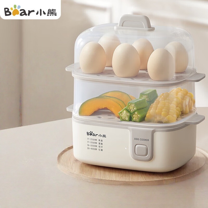 小熊(Bear)煮蛋器 蒸蛋器 多功能迷你电蒸锅小型2-3人用 单双层早餐神器鸡蛋羹一体机一人用ZDQ-D12R3