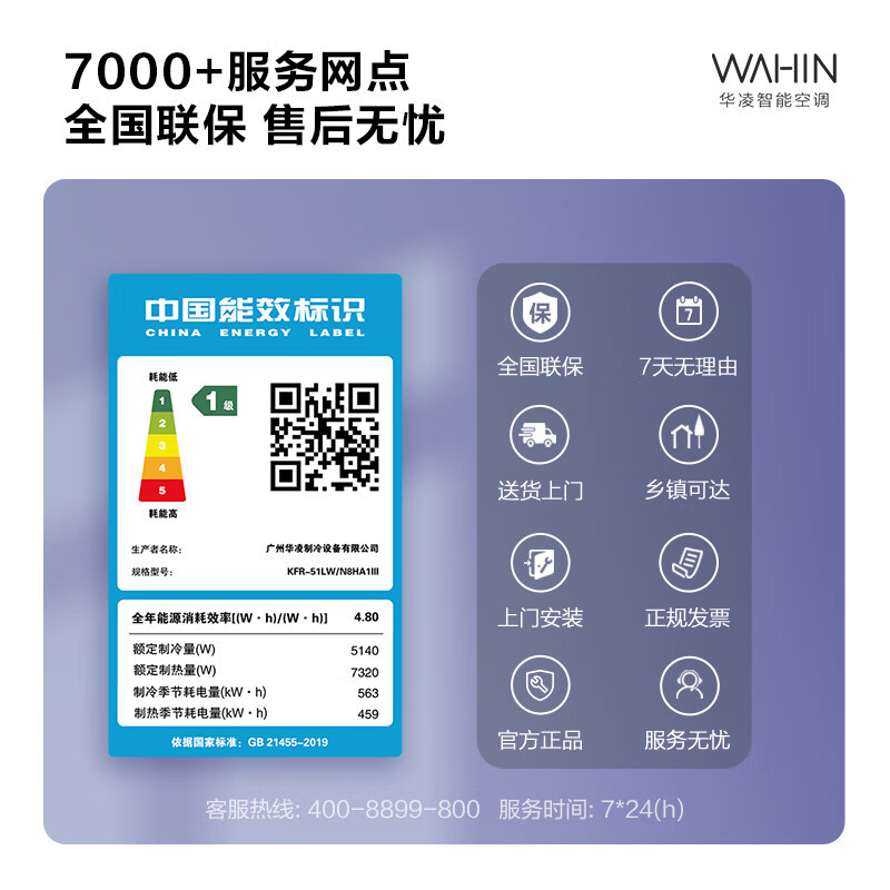 华凌(WAHIN)空调大2匹柜机超省电Pro巨省电新一级能效变频冷暖立式柜机智能空调正品KFR-51LW/N8HA1Ⅲ