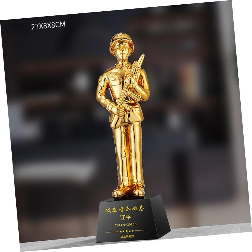 退伍八一军人纪念品送战友礼品定制创意军旅老兵退役纪念品奖杯 27*8*8cm高清大图