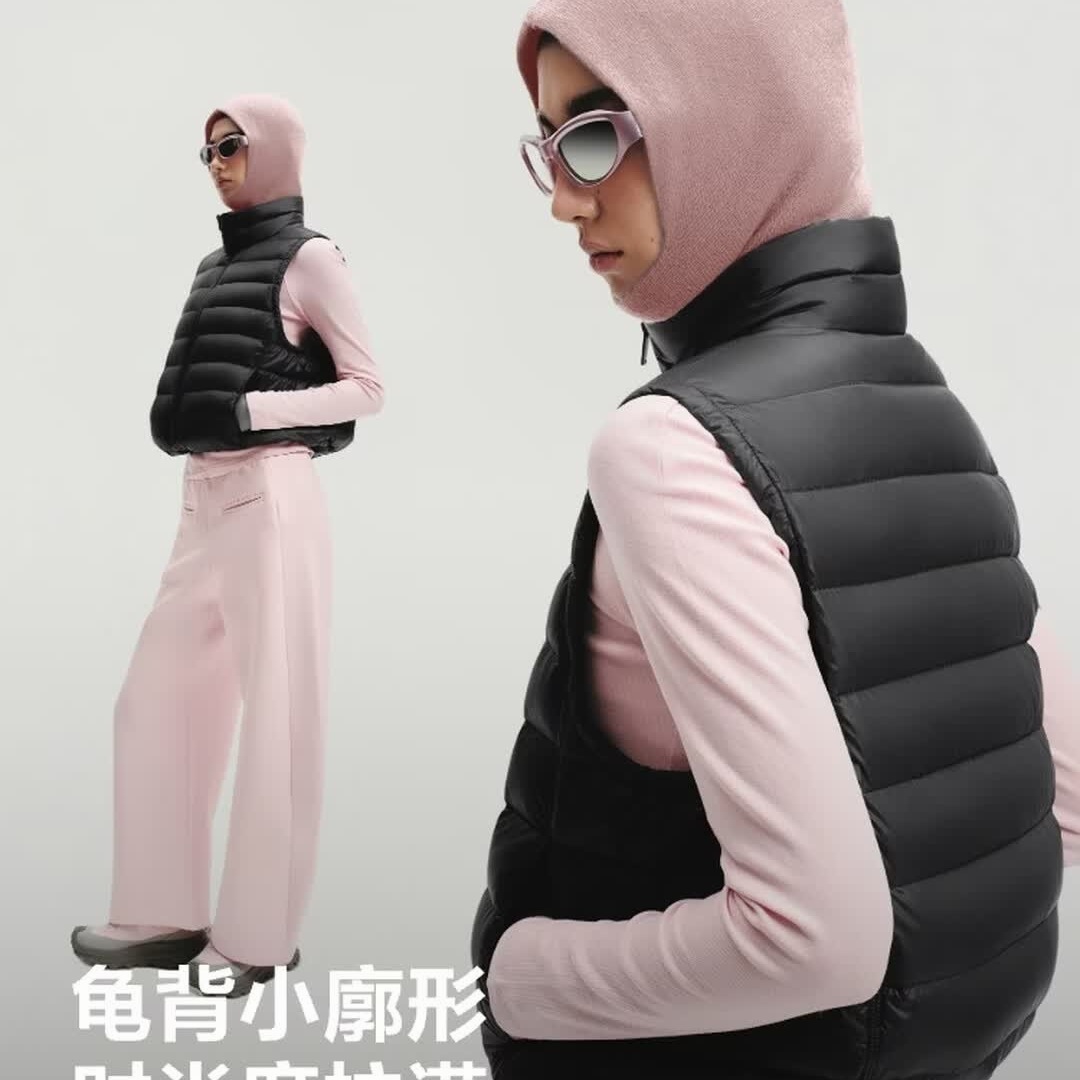 波司登(BOSIDENG)[鹅绒小排骨]秋新款羽绒服马甲女时尚修身短款龟背B0135052 黑色8056 尺码170高清大图