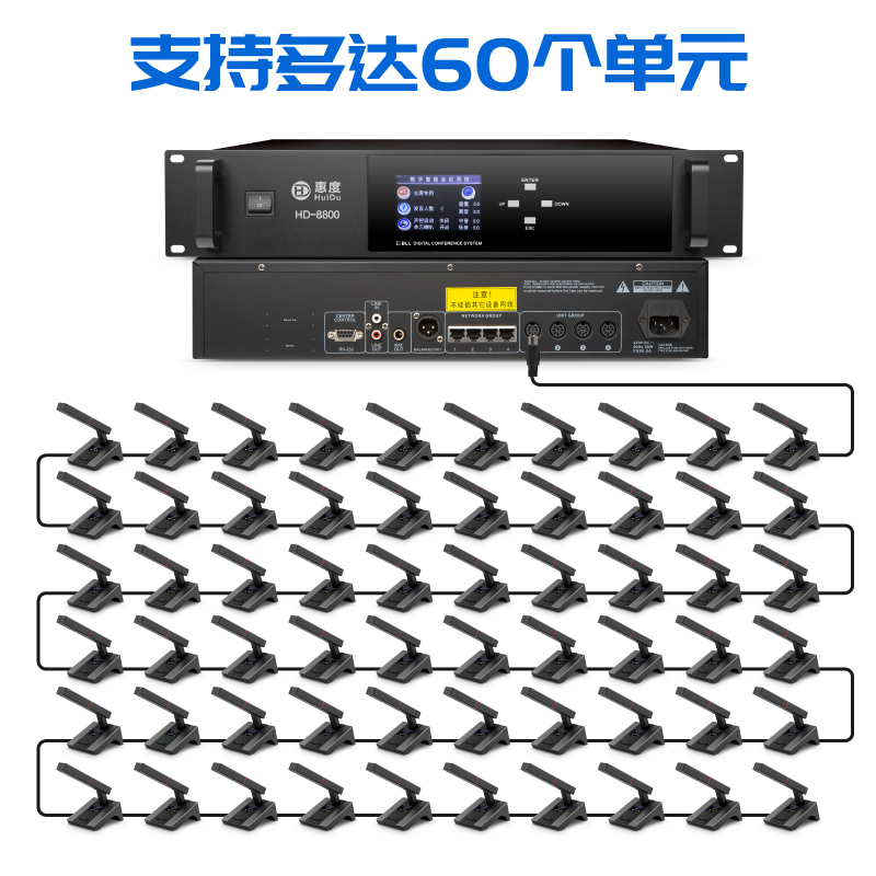 惠度(HuiDu)HD-8800有线手拉手会议麦克风讨论型工程会议室桌面电容方管话筒一拖八高清大图