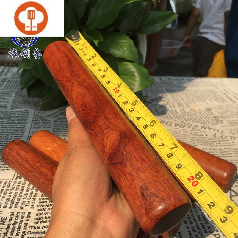 艺呈红木擀面杖实木防身棍缅甸花梨大圆木棍居家摆件车载应急棒20厘米
