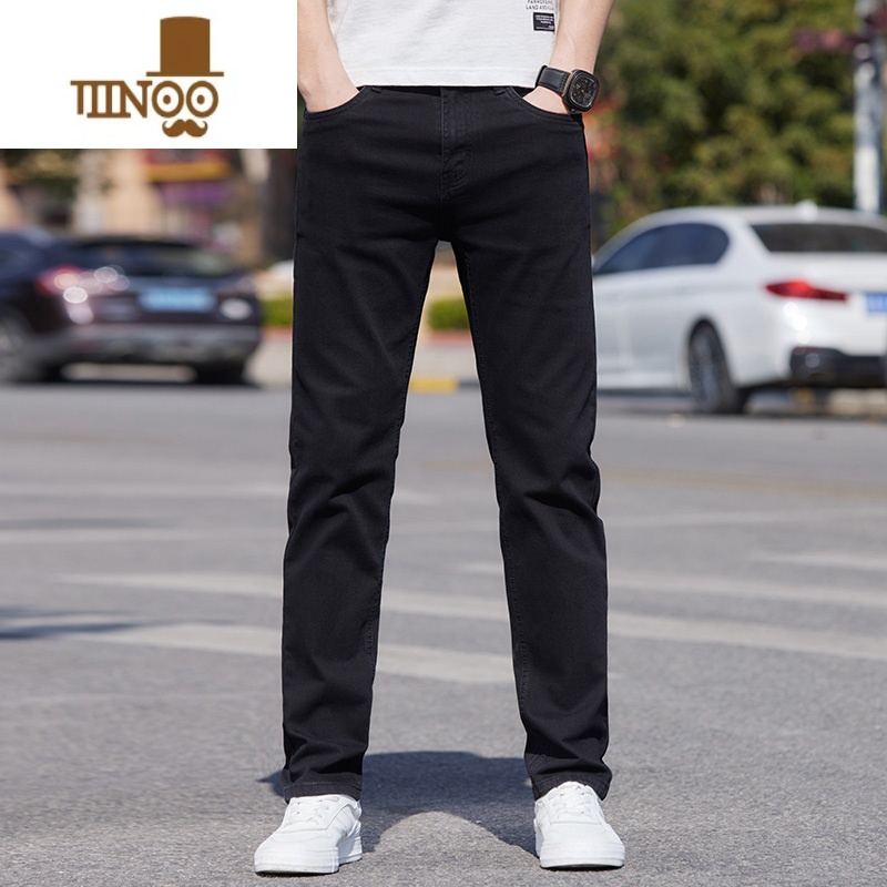 YANXU牛仔裤男士夏季薄款直筒宽松2023新款秋季潮牌弹力黑色休闲长裤子高清大图