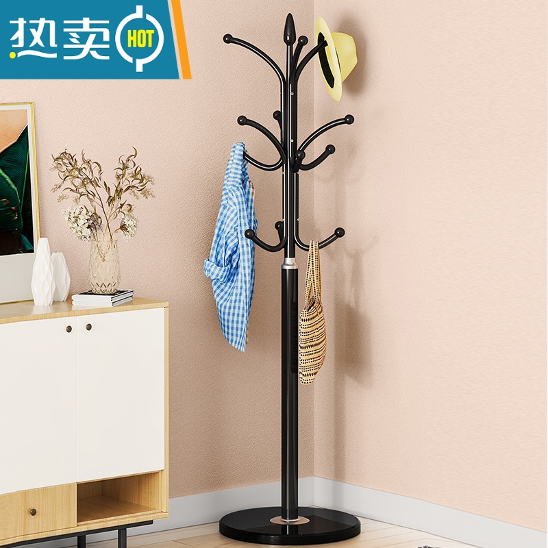 敬平简易大理石衣帽架落地家用卧室挂衣架立式客厅现代简约晾衣服架子 亮光白[加厚30cm大理石底盘+12钩款]-承重晾晒架高清大图